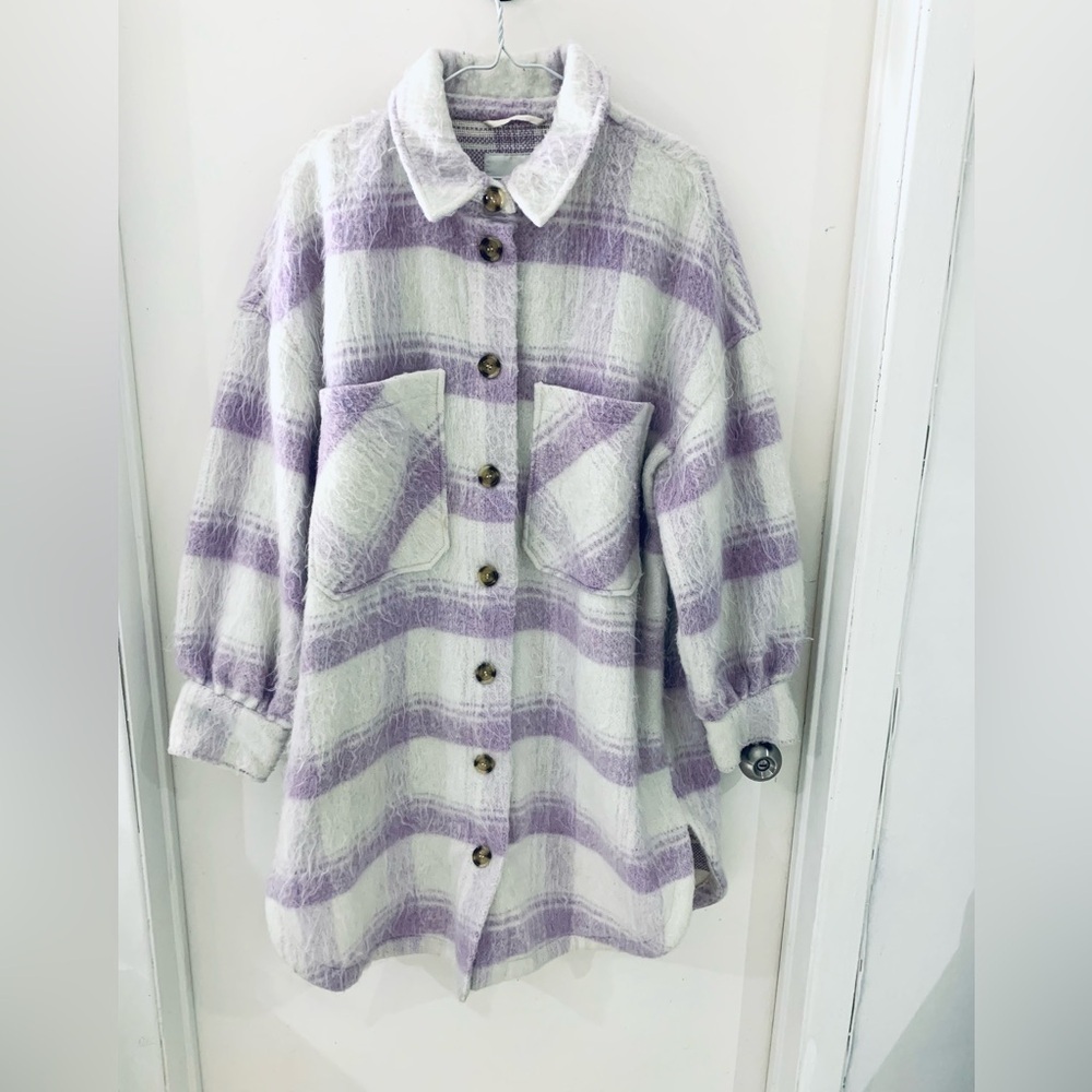 Women's Lavender Plaid Button-Up Shacket
